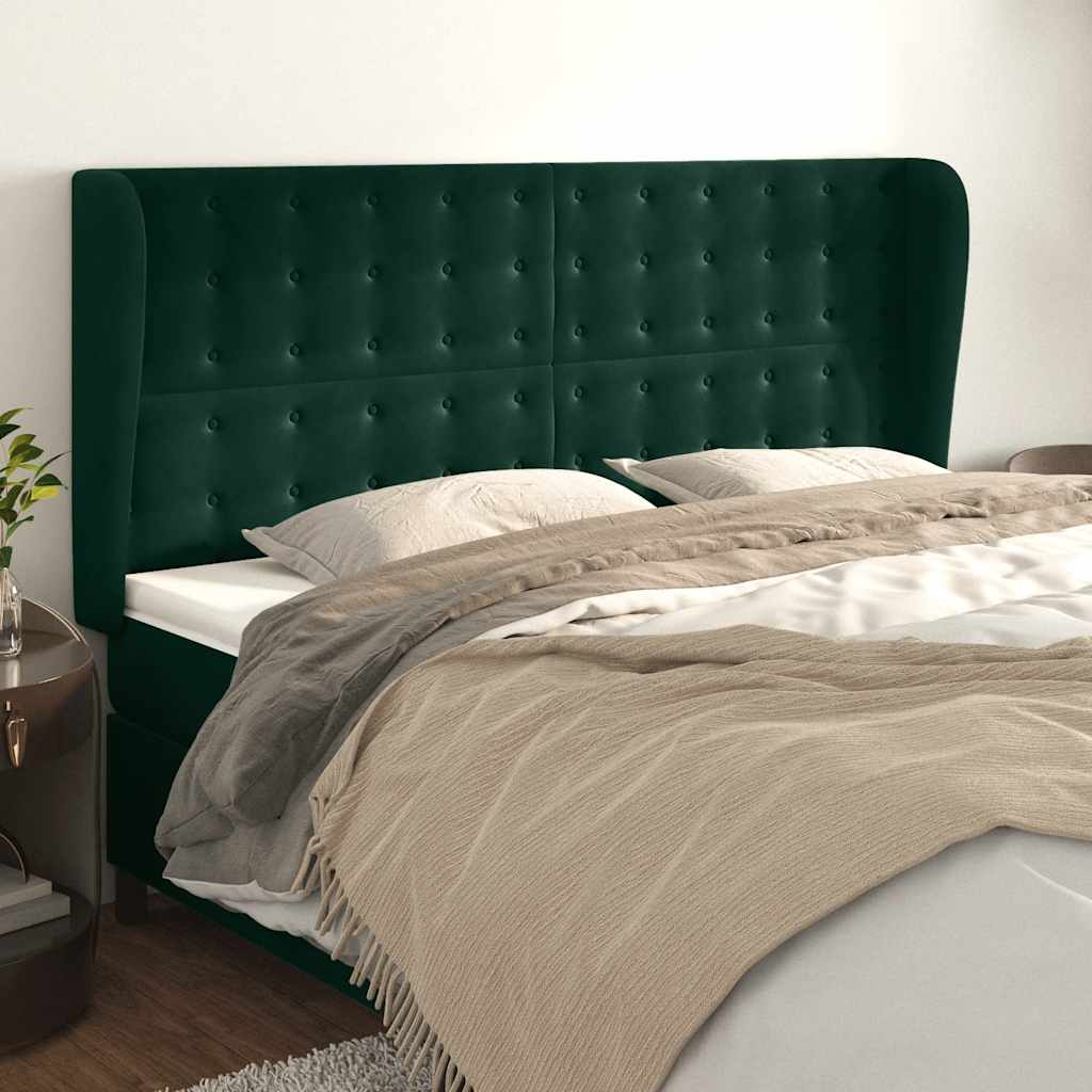 Testiera ad Orecchio Verde Scuro 163x23x118/128cm in Velluto