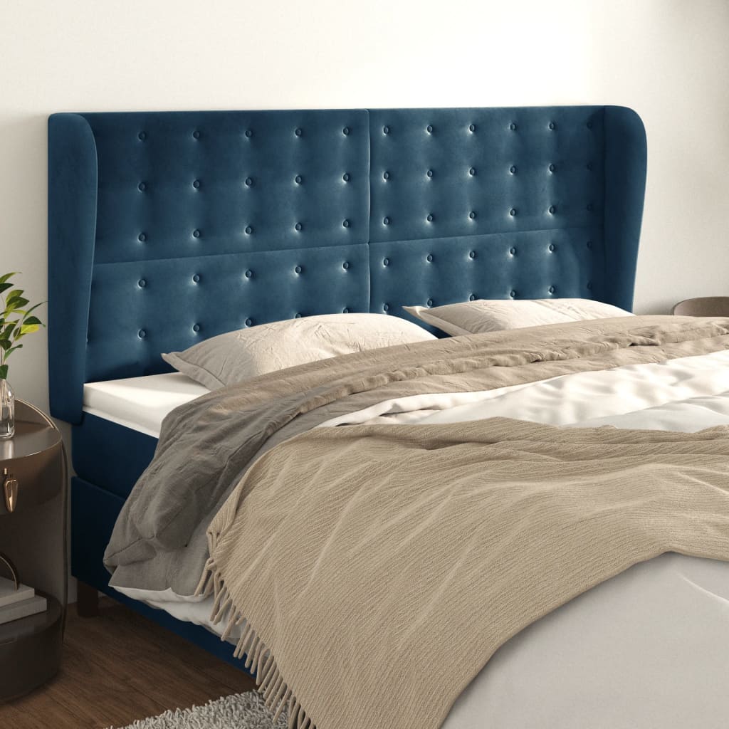 Testiera ad Orecchio Blu Scuro 163x23x118/128 cm in Velluto
