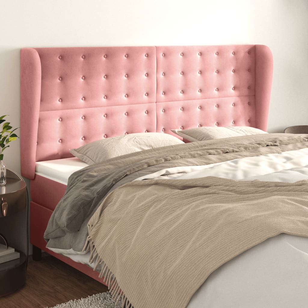 Testiera ad Orecchio Rosa 163x23x118/128 cm in Velluto