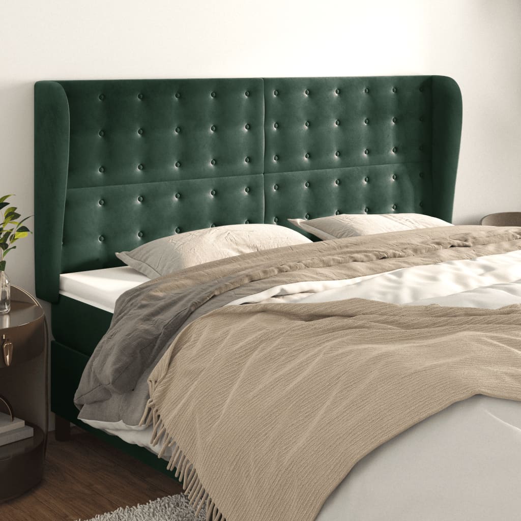Testiera ad Orecchio Verde Scuro 183x23x118/128cm in Velluto