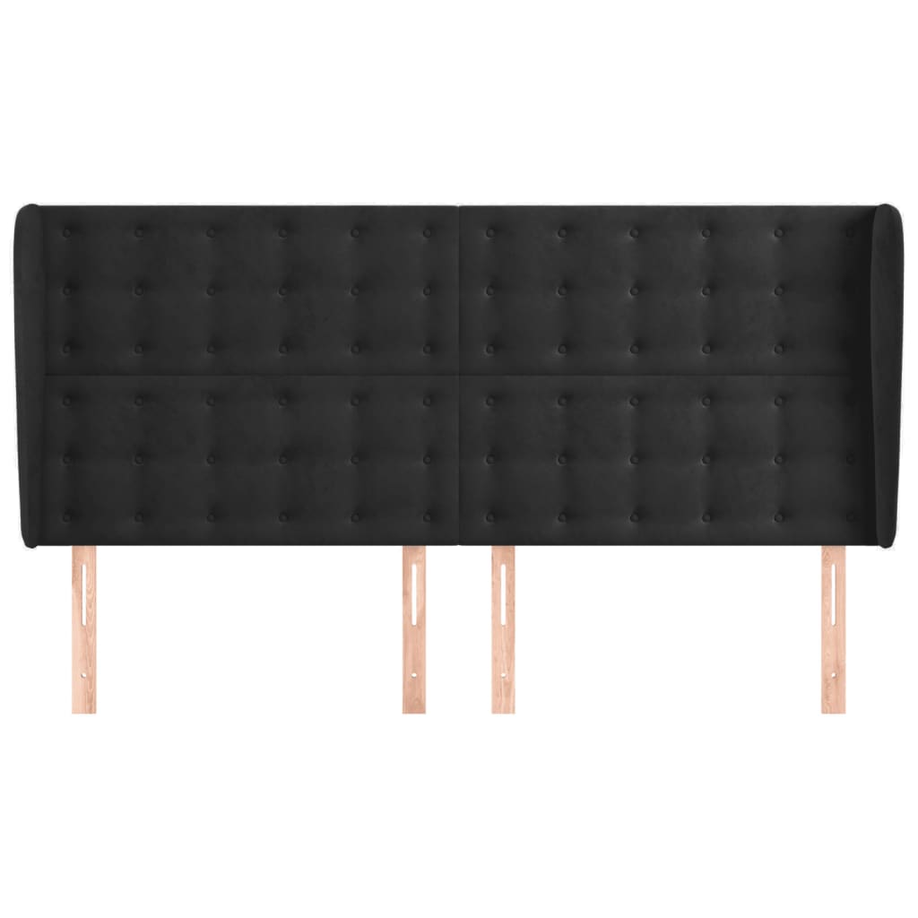 Testiera ad Orecchio Nera 203x23x118/128 cm in Velluto