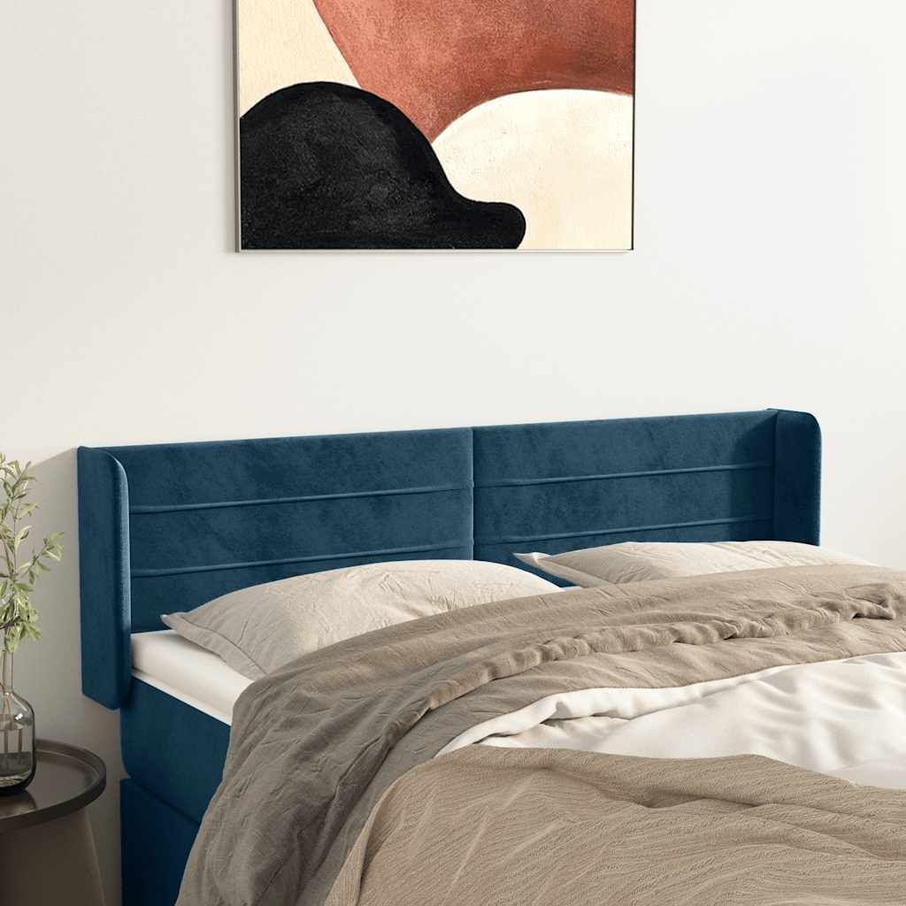 Testiera ad Orecchio Blu Scuro 147x16x78/88 cm in Velluto