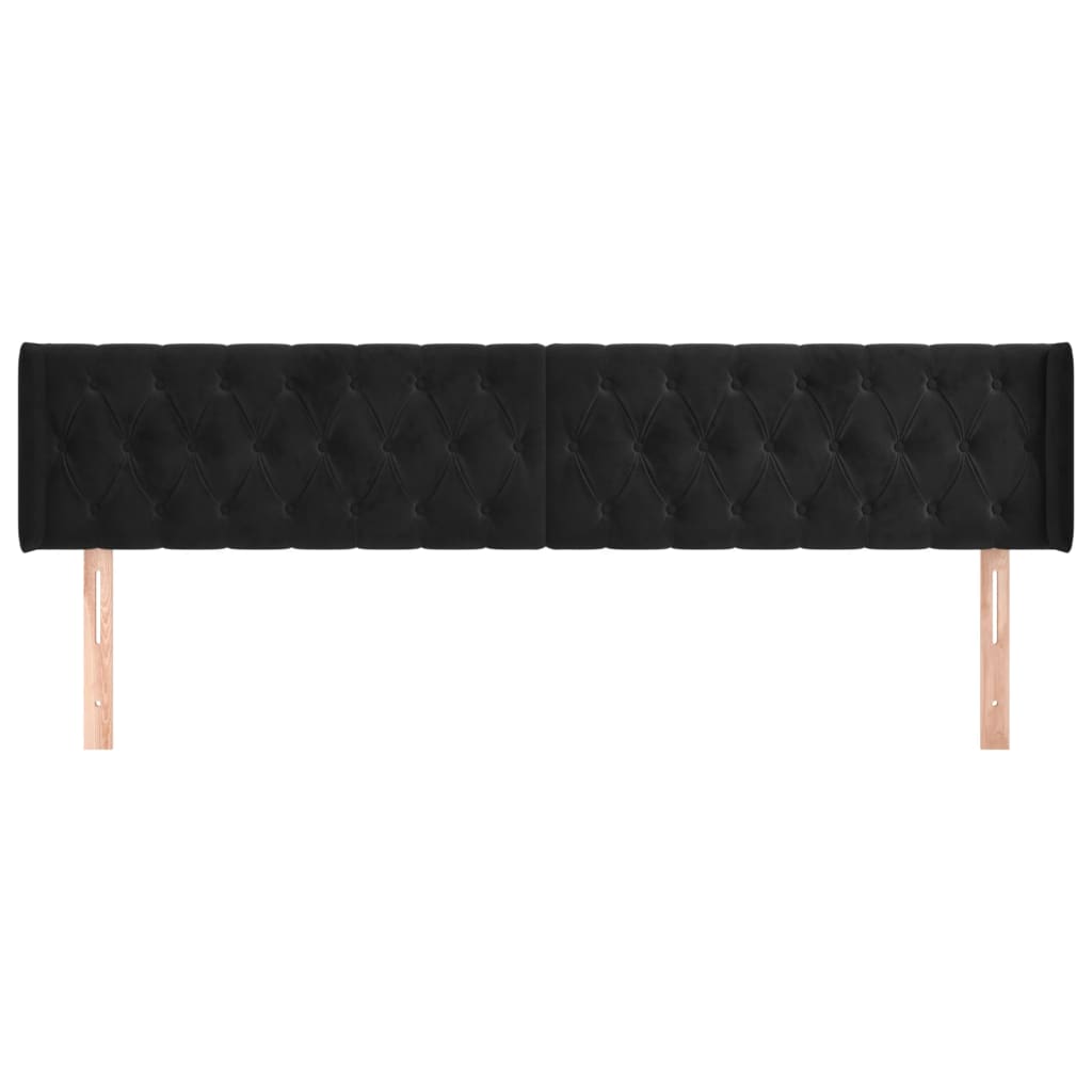 Testiera ad Orecchio Nera 203x16x78/88 cm in Velluto