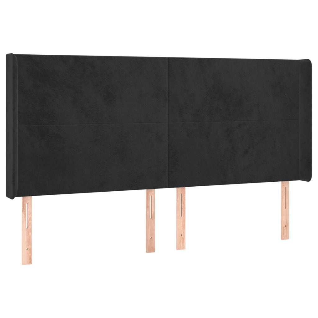 Testiera ad Orecchio Nera 163x16x118/128 cm in Velluto