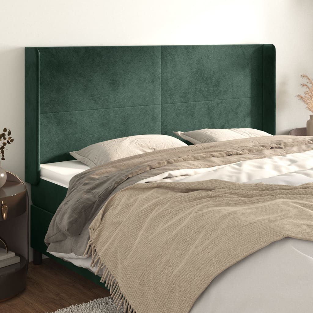 Testiera ad Orecchio Verde Scuro 203x16x118/128 cm in Velluto