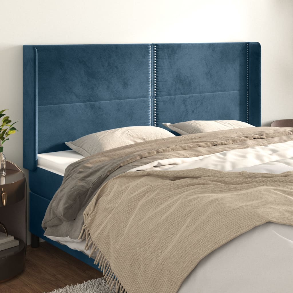 Testiera ad Orecchio Blu Scuro 163x16x118/128 cm in Velluto