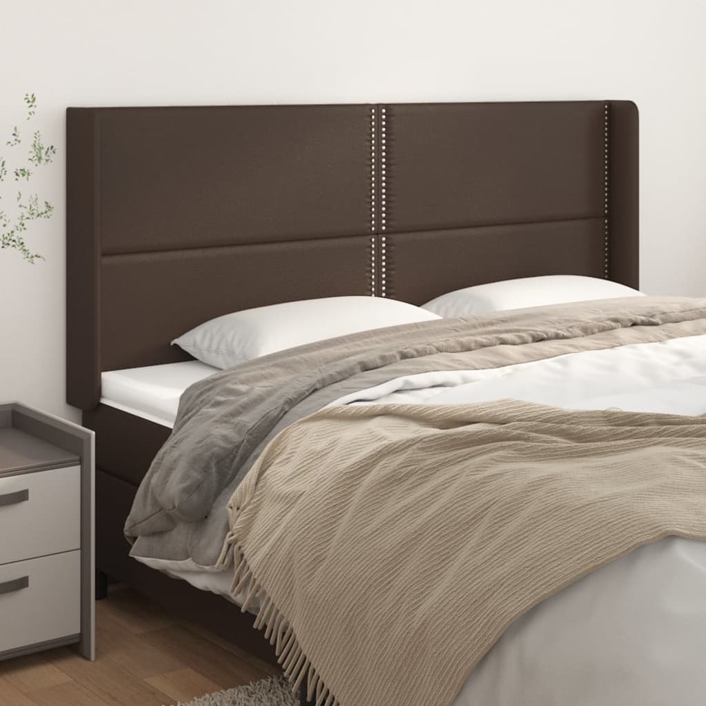 Testiera ad Orecchio Marrone 183x16x118/128 cm in Similpelle