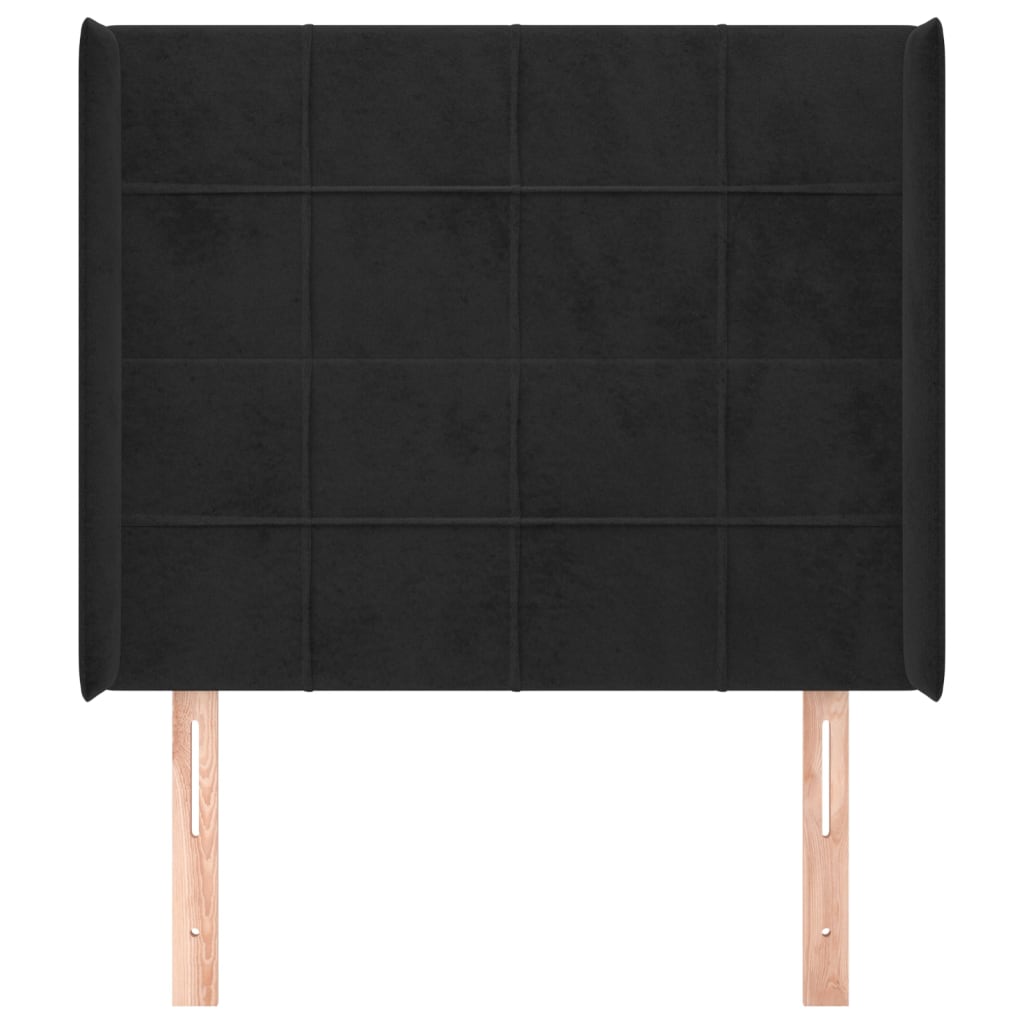 Testiera ad Orecchio Nera 93x16x118/128 cm in Velluto