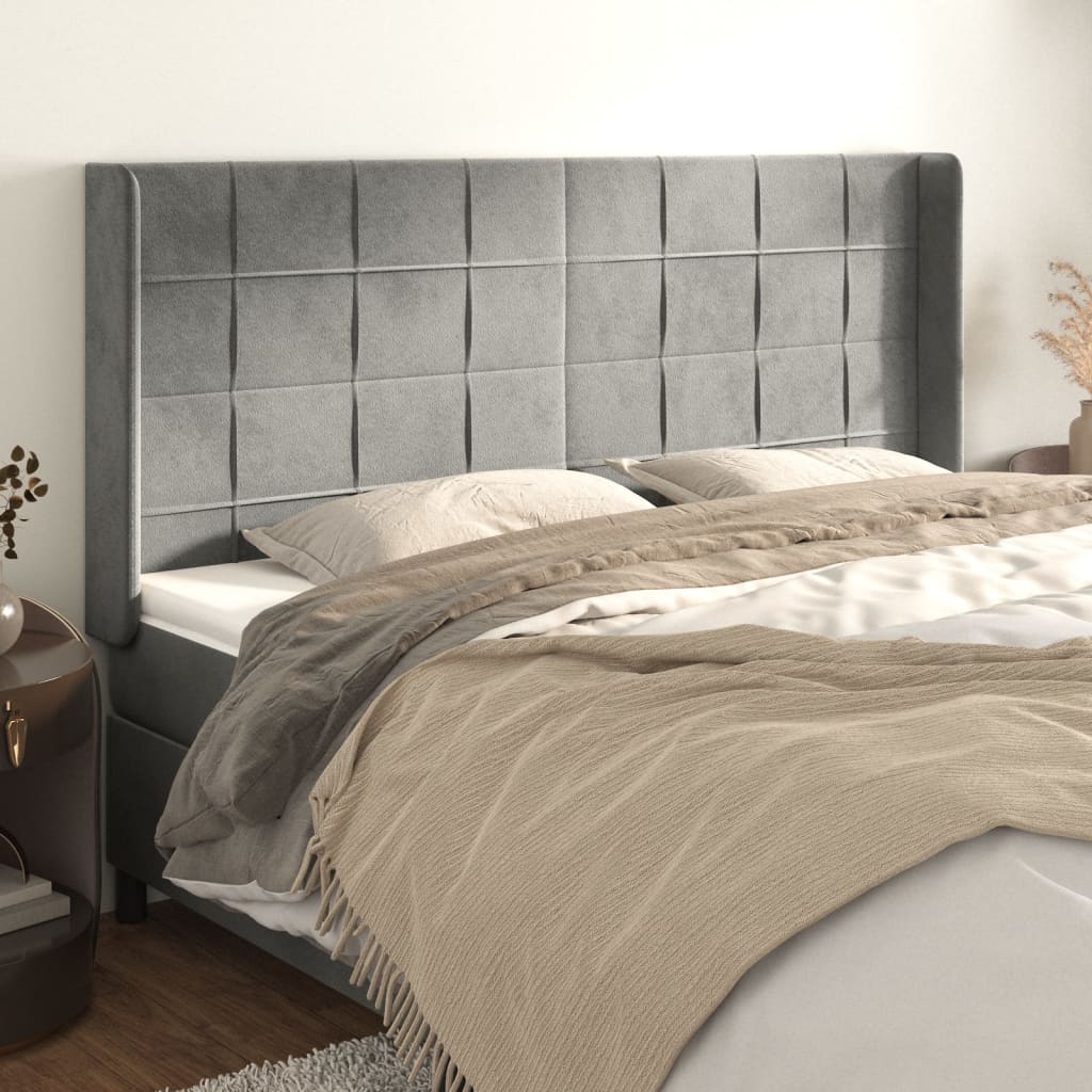 Testiera ad Orecchio Grigio Chiaro 163x16x118/128 cm in Velluto