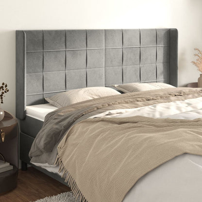 Testiera ad Orecchio Grigio Chiaro 163x16x118/128 cm in Velluto