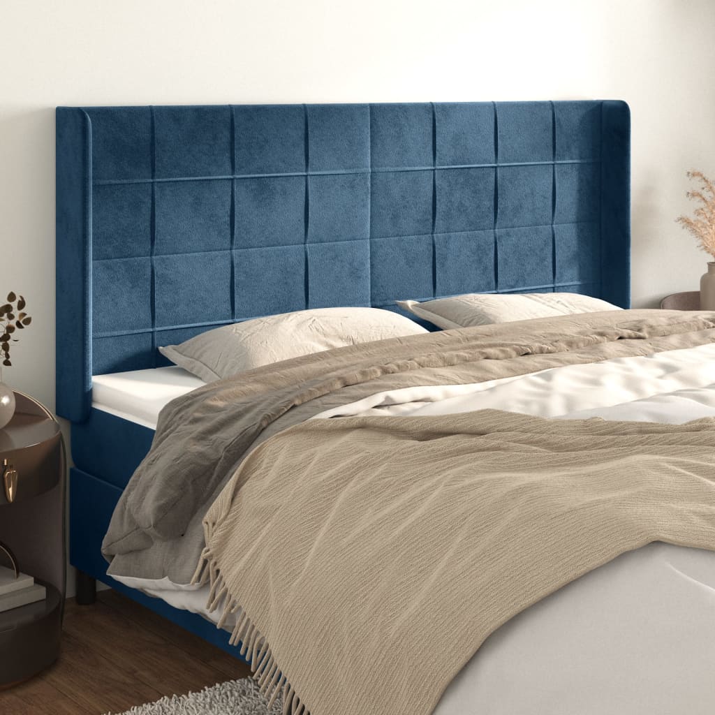 Testiera ad Orecchio Blu Scuro 183x16x118/128 cm in Velluto