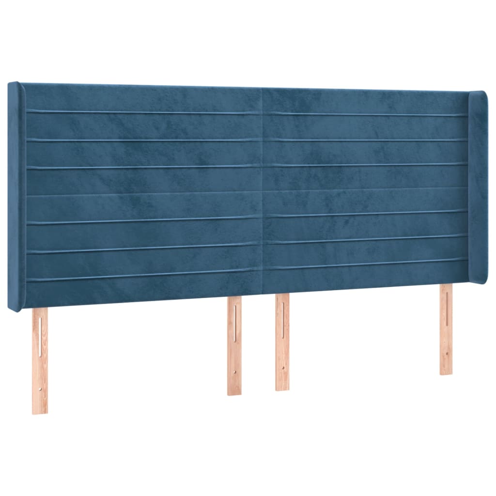 Testiera ad Orecchio Blu Scuro 183x16x118/128 cm in Velluto