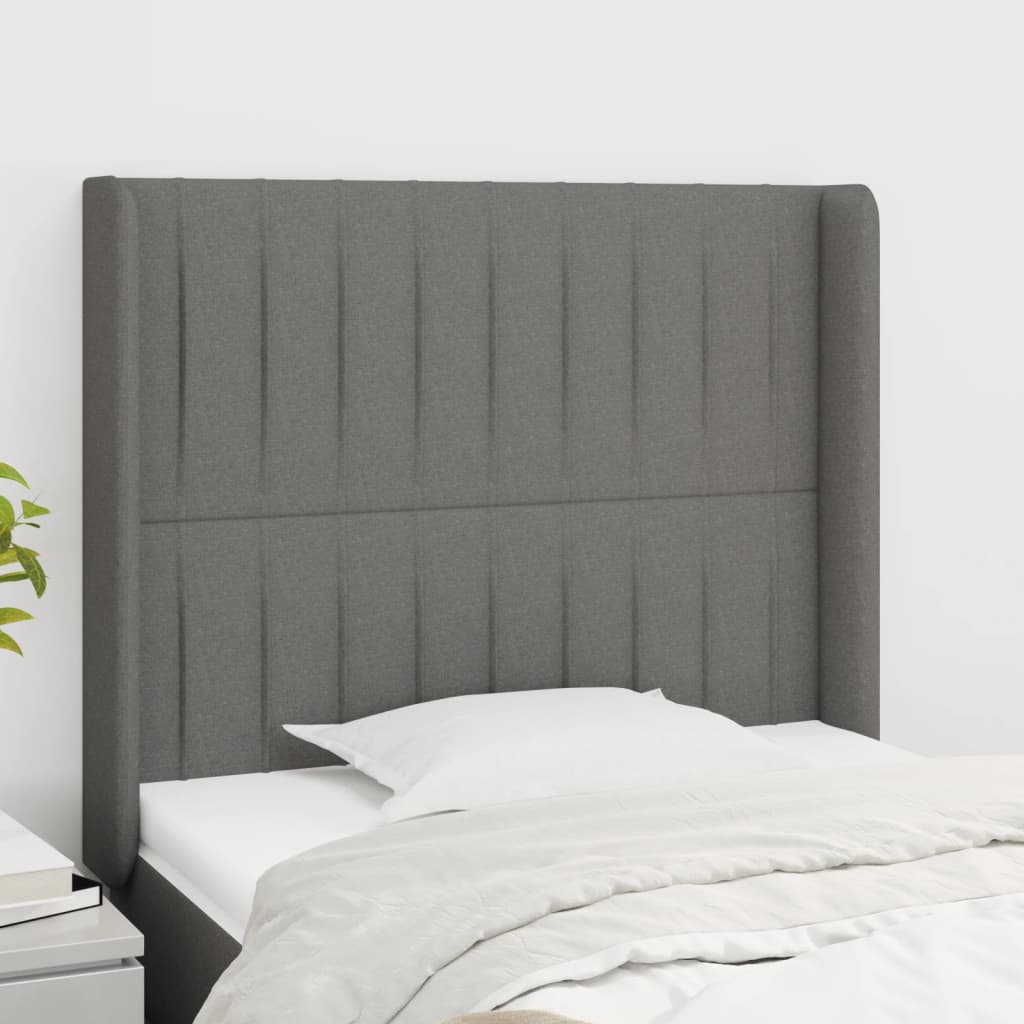 Testiera ad Orecchio Grigio Scuro 93x16x118/128 cm in Tessuto