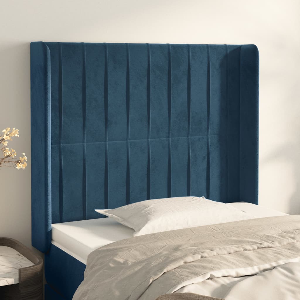 Testiera ad Orecchio Blu Scuro 83x16x118/128 cm in Velluto