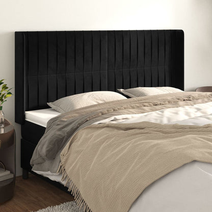 Testiera ad Orecchio Nera 163x16x118/128 cm in Velluto