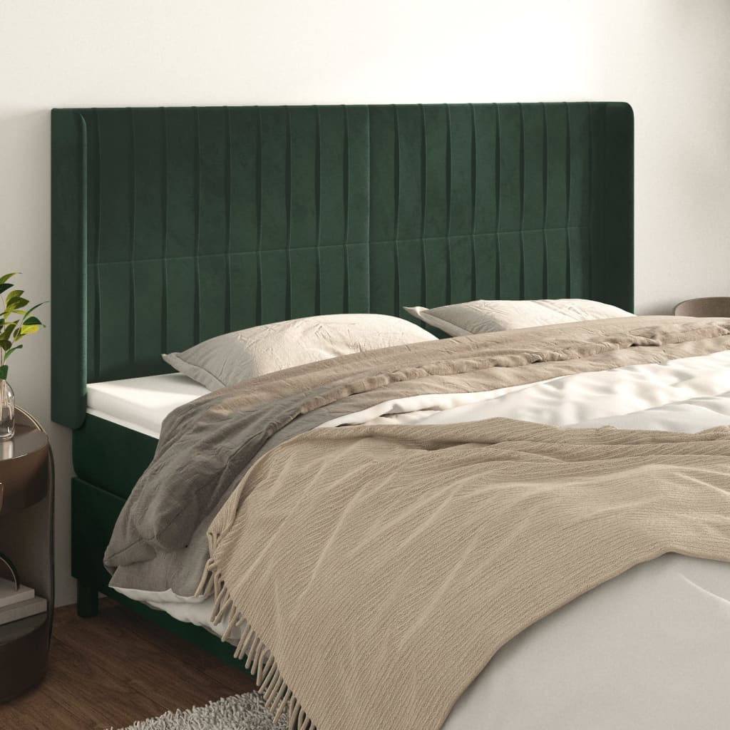 Testiera ad Orecchio Verde Scuro 203x16x118/128 cm in Velluto