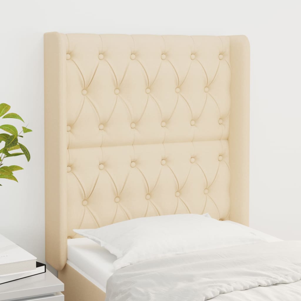 Testiera ad Orecchio Crema 83x16x118/128 cm in Tessuto