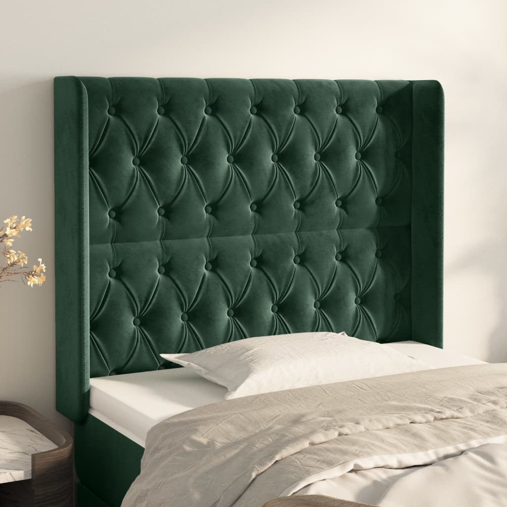 Testiera ad Orecchio Verde Scuro 93x16x118/128 cm in Velluto
