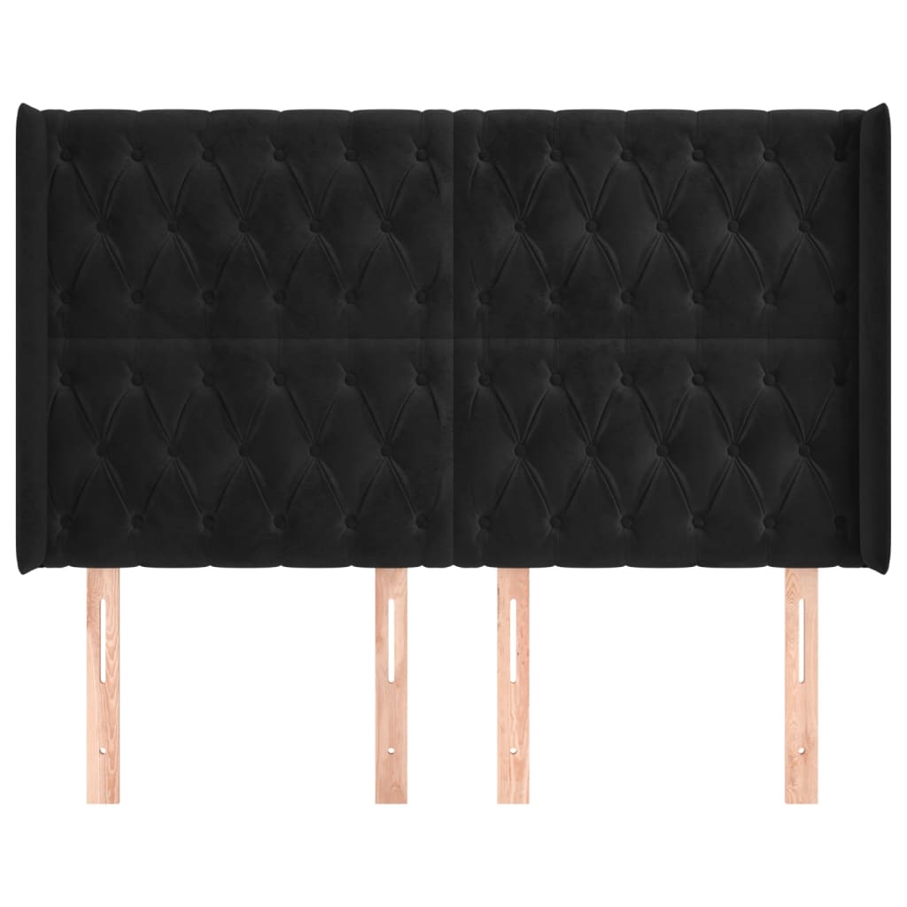 Testiera ad Orecchio Nera 147x16x118/128 cm in Velluto