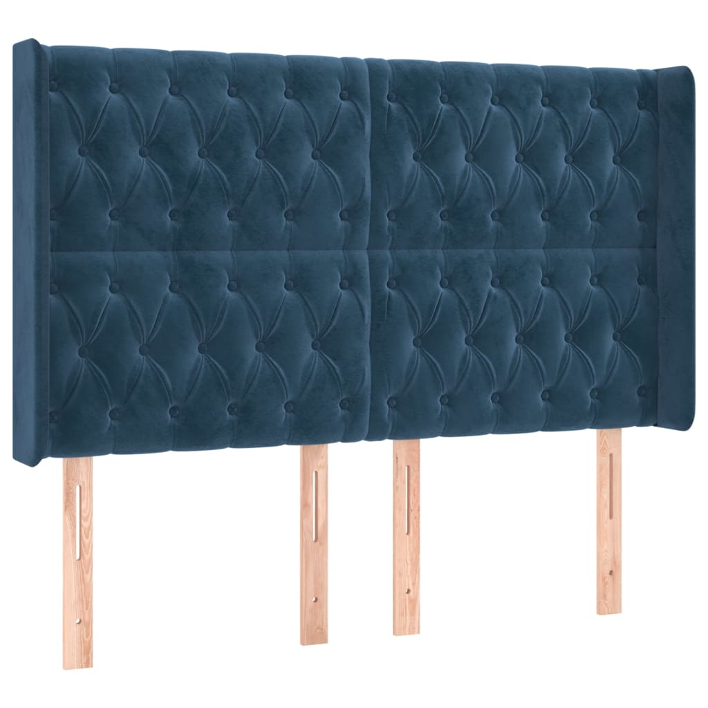 Testiera ad Orecchio Blu Scuro 147x16x118/128 cm in Velluto