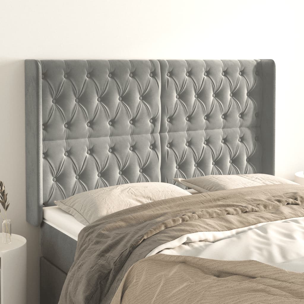 Testiera ad Orecchio Grigio Chiaro 163x16x118/128 cm in Velluto