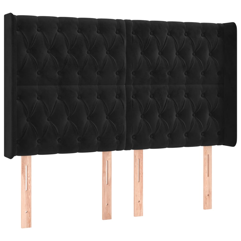Testiera ad Orecchio Nera 163x16x118/128 cm in Velluto