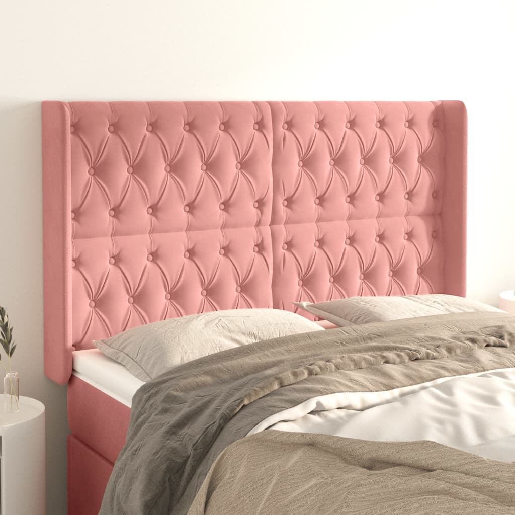 Testiera ad Orecchio Rosa 163x16x118/128 cm in Velluto
