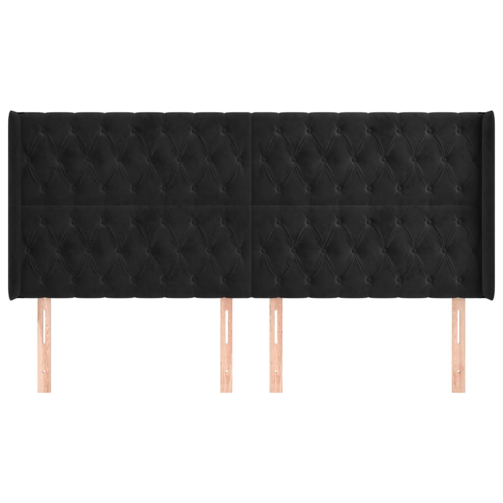 Testiera ad Orecchio Nera 183x16x118/128 cm in Velluto