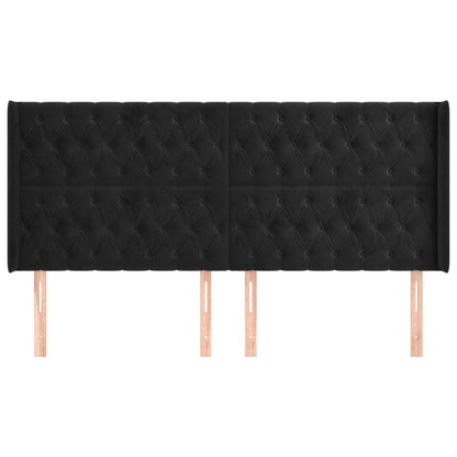 Testiera ad Orecchio Nera 183x16x118/128 cm in Velluto