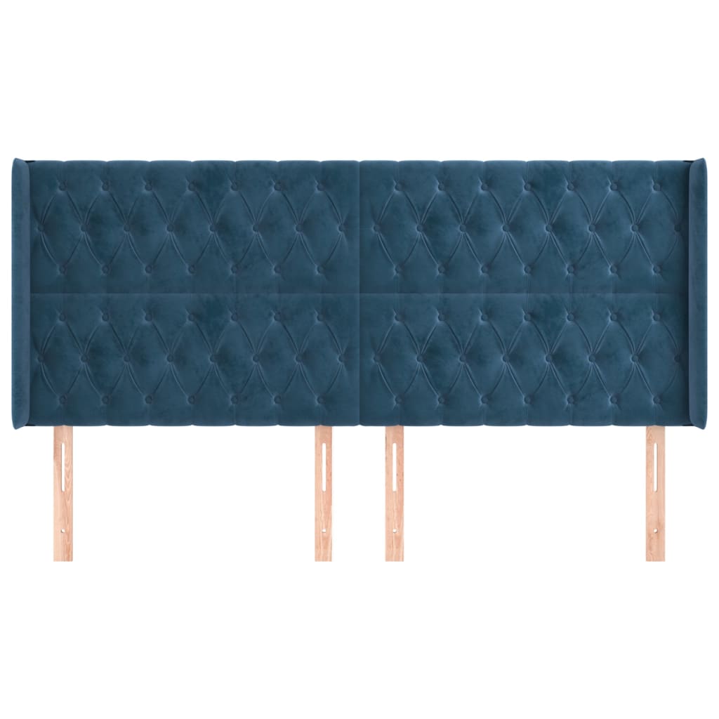 Testiera ad Orecchio Blu Scuro 183x16x118/128 cm in Velluto