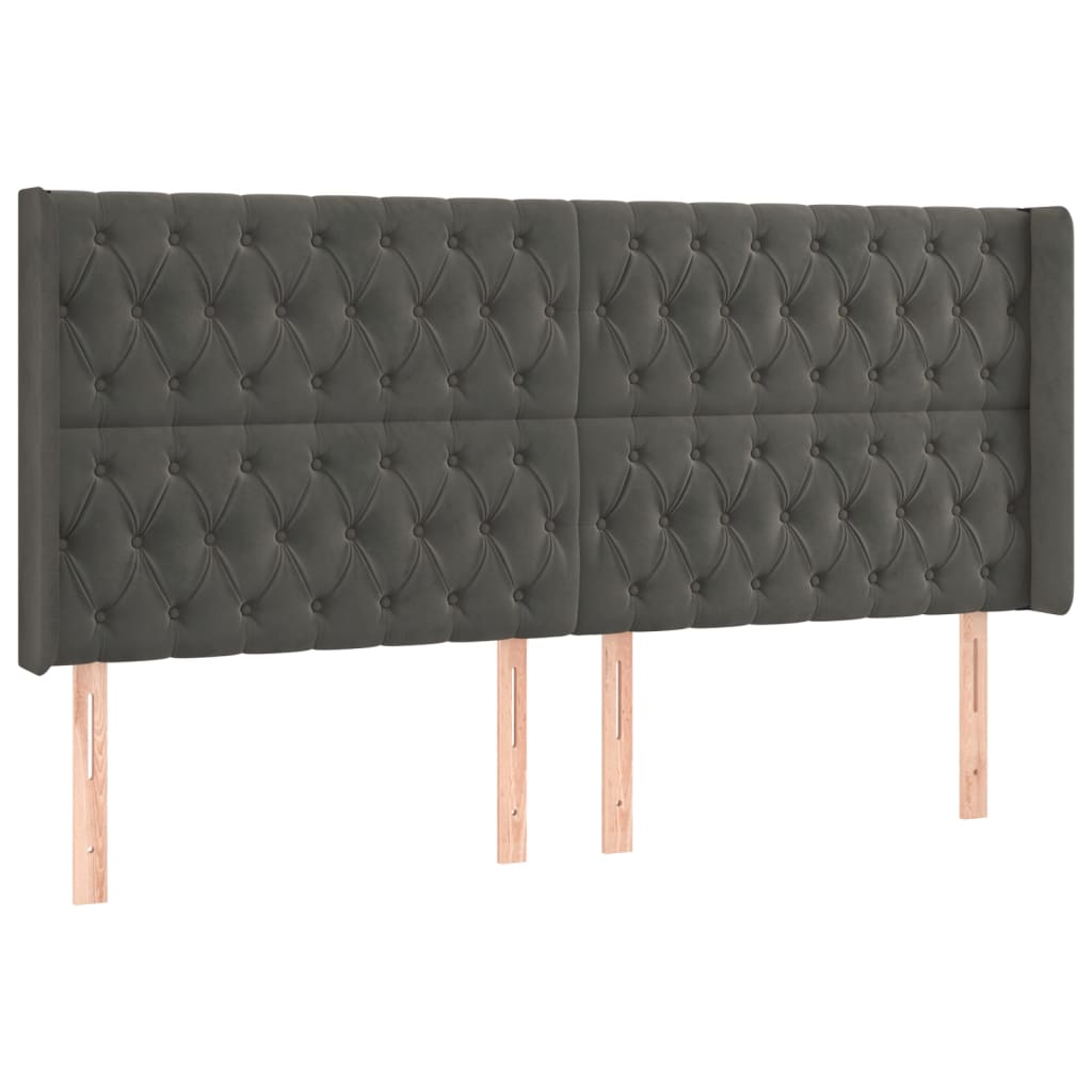Testiera ad Orecchio GrigioScuro 203x16x118/128cm in Velluto
