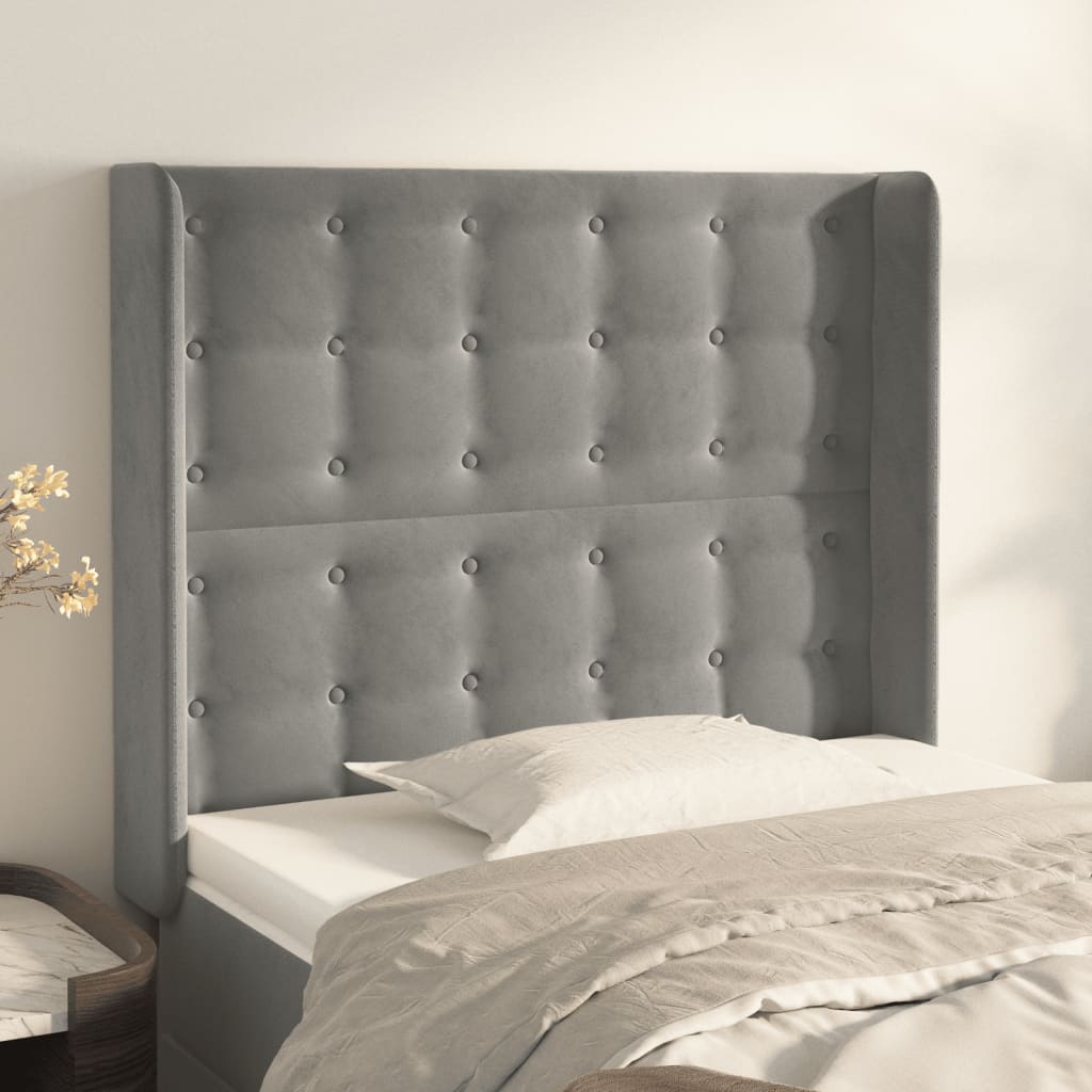 Testiera ad Orecchio Grigio Chiaro 83x16x118/128 cm in Velluto
