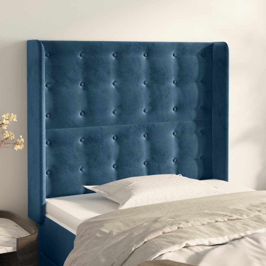 Testiera ad Orecchio Blu Scuro 83x16x118/128 cm in Velluto