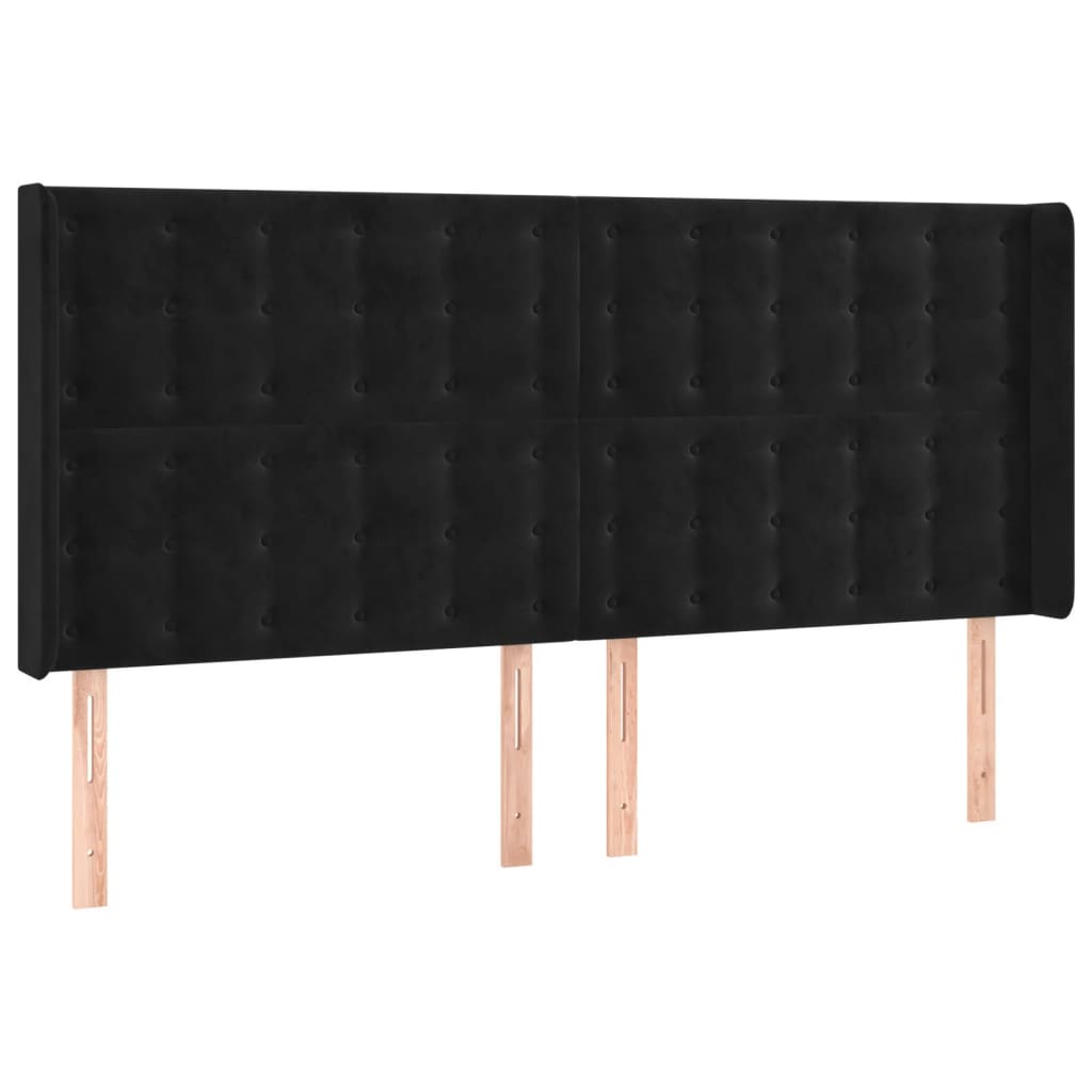 Testiera ad Orecchio Nera 183x16x118/128 cm in Velluto