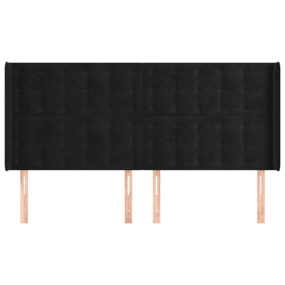 Testiera ad Orecchio Nera 183x16x118/128 cm in Velluto