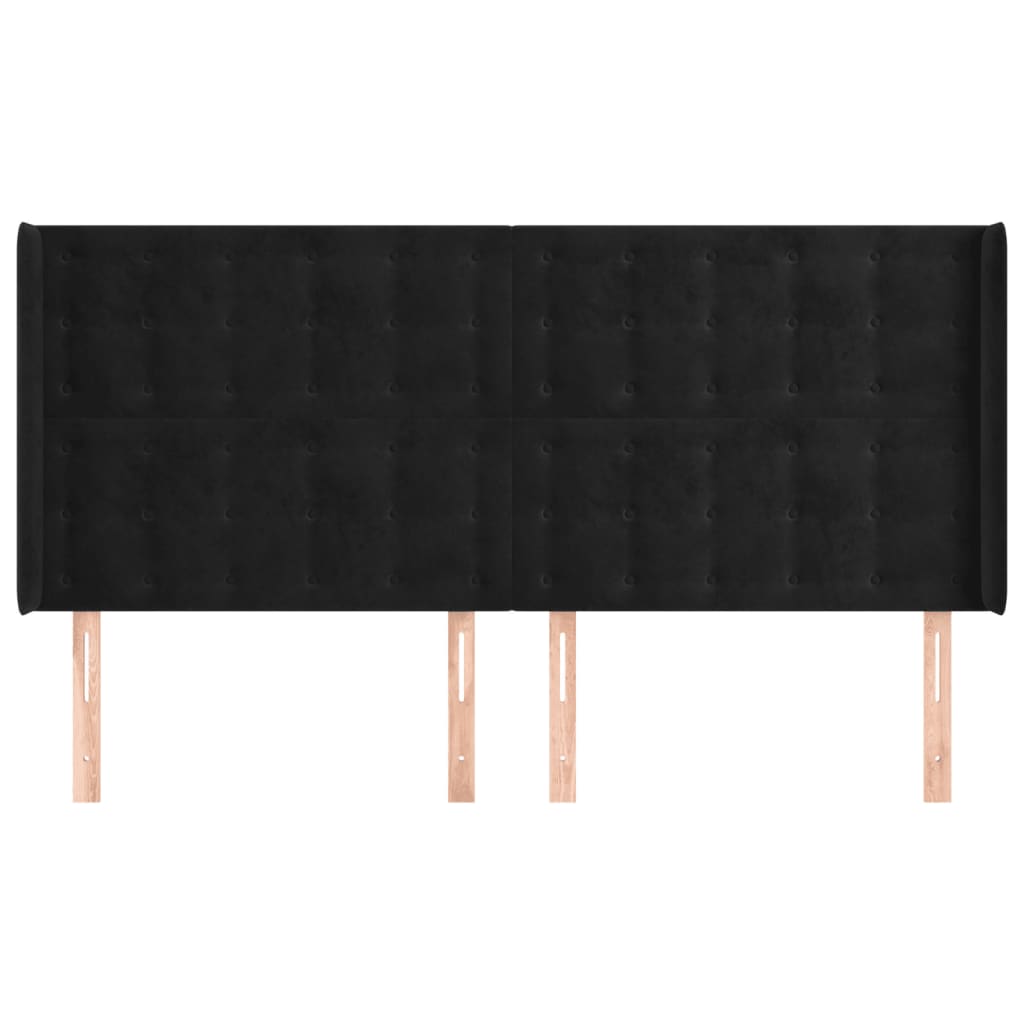 Testiera ad Orecchio Nera 183x16x118/128 cm in Velluto