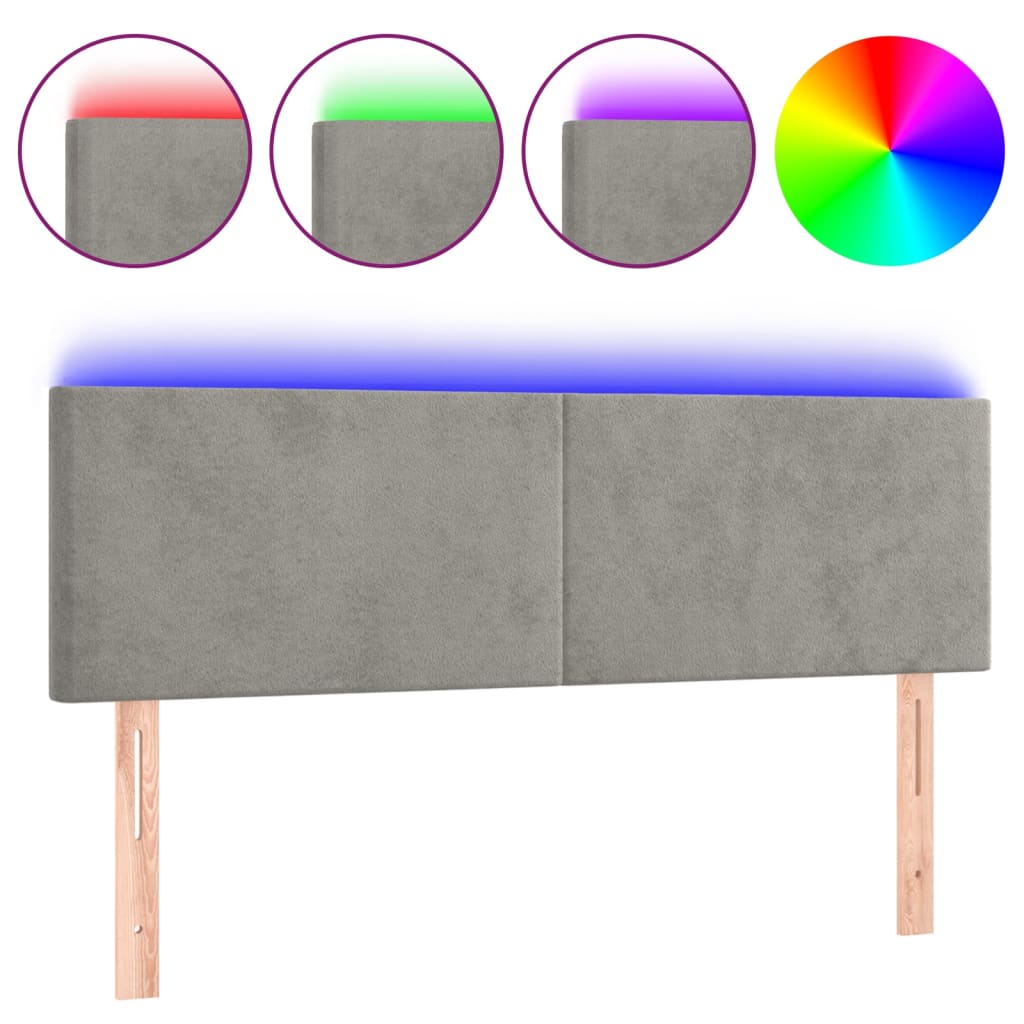 Testiera a LED Grigio Chiaro 144x5x78/88 cm in Velluto