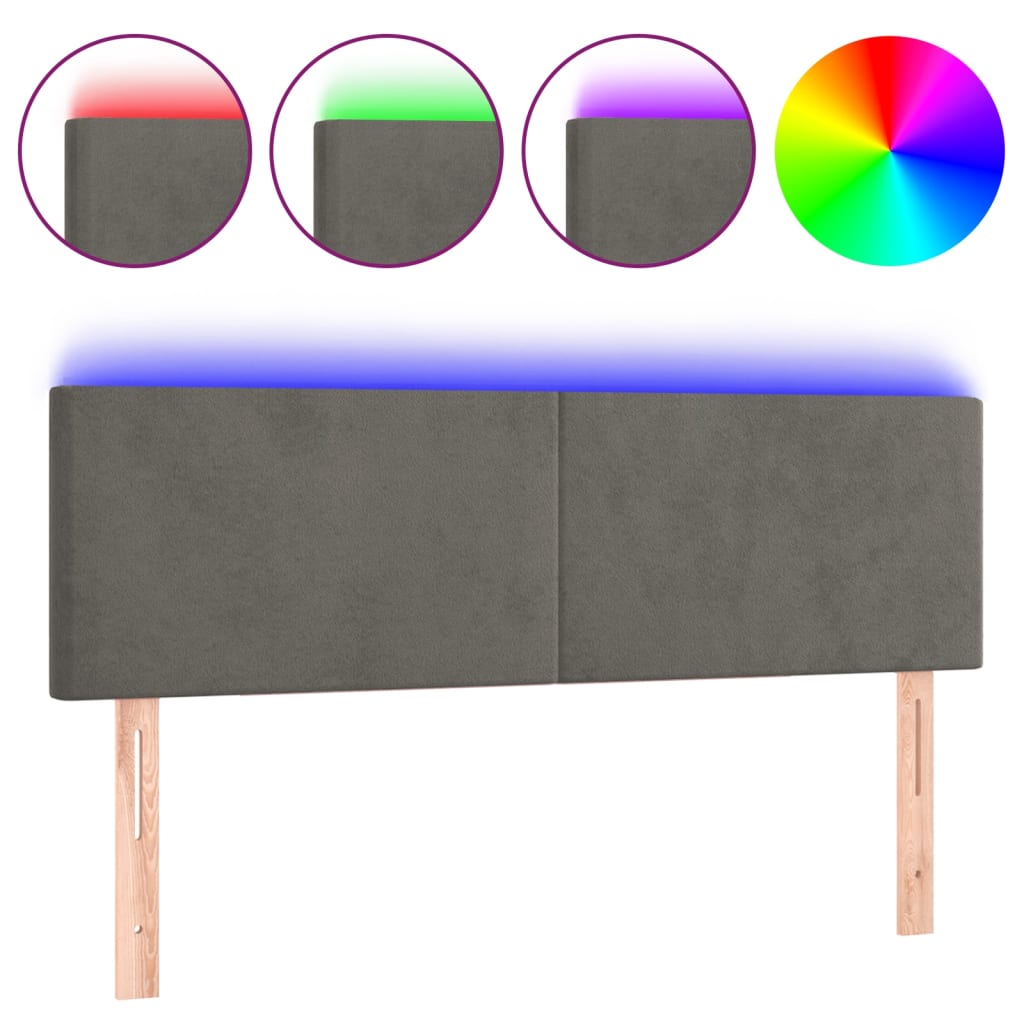 Testiera a LED Grigio Scuro 144x5x78/88 cm in Velluto