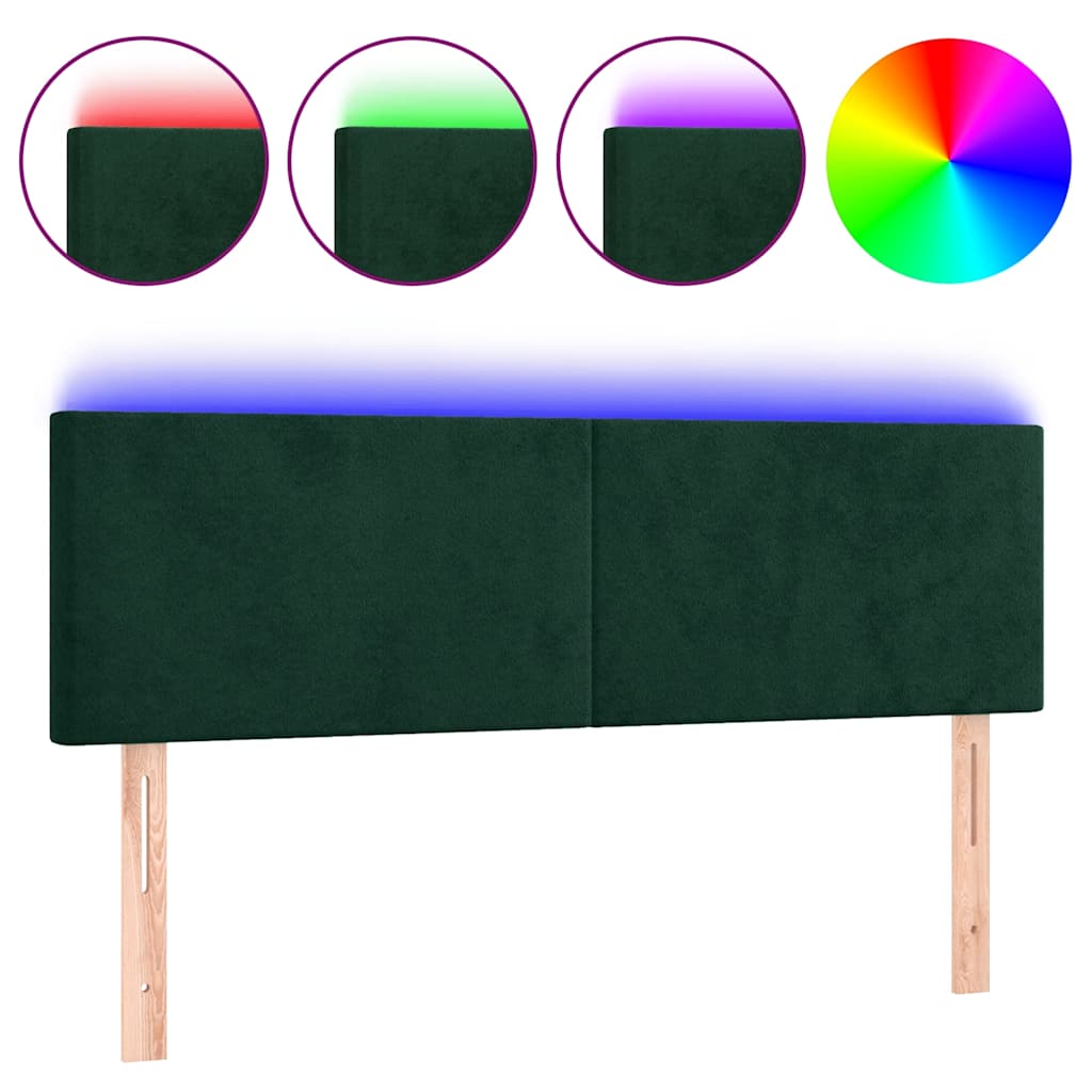 Testiera a LED Verde Scuro 144x5x78/88 cm in Velluto
