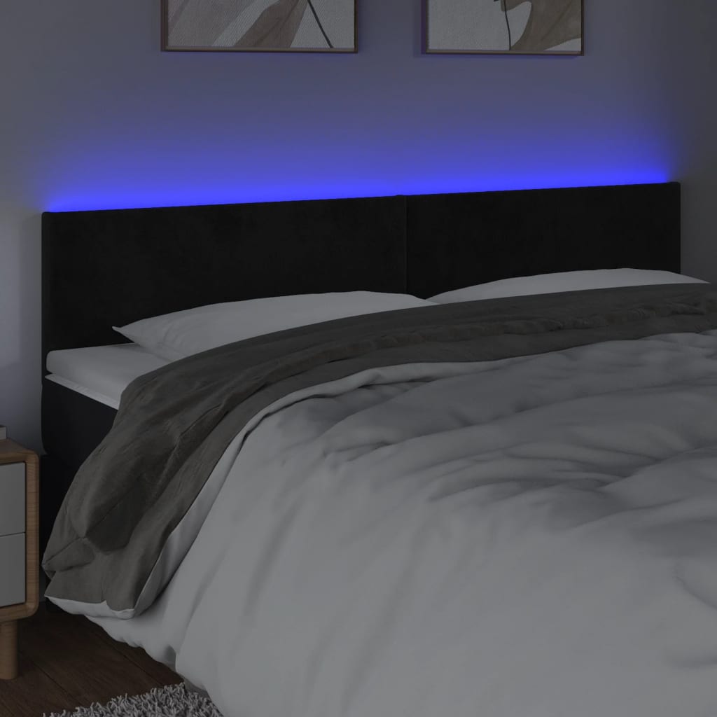 Testiera a LED Nera 180x5x78/88 cm in Velluto