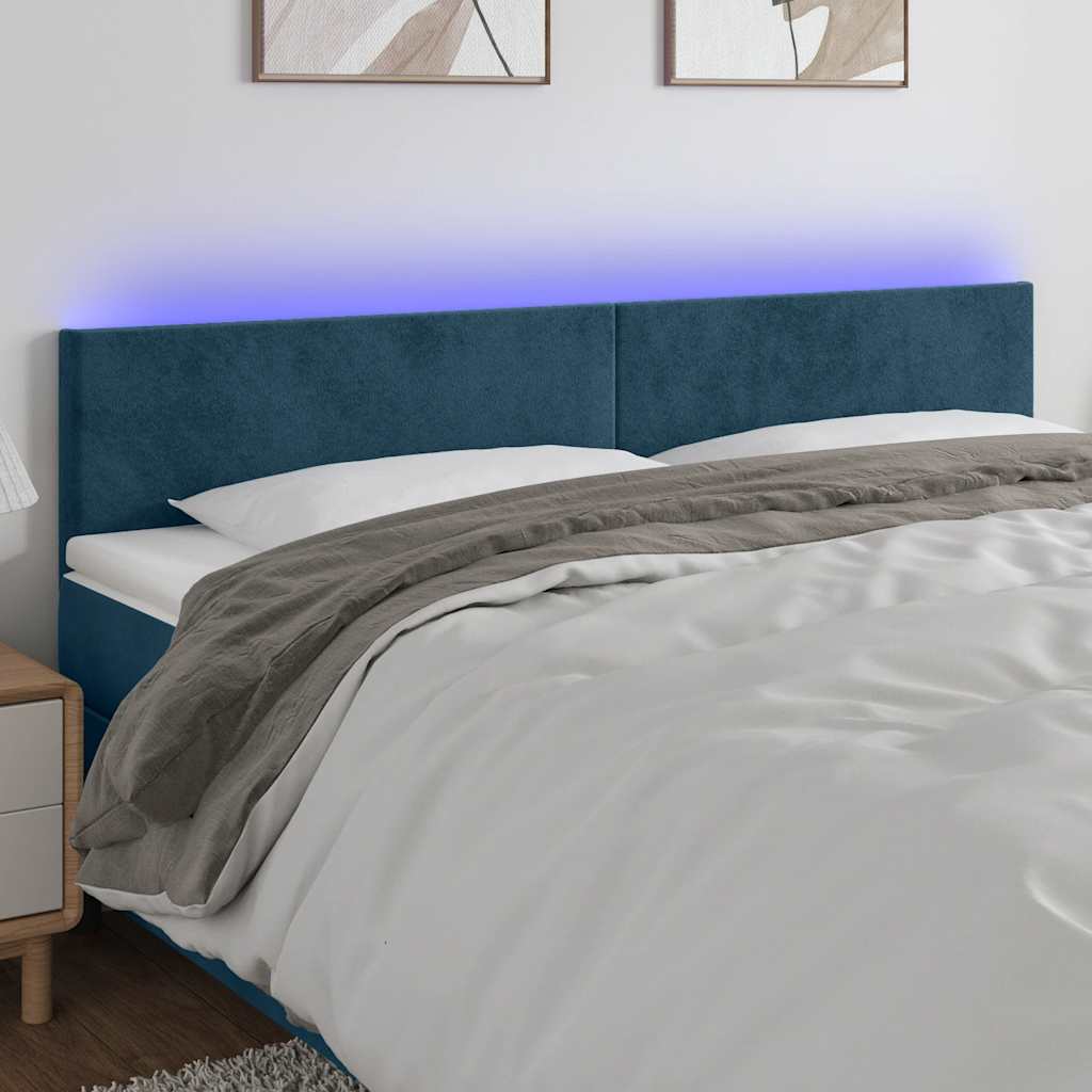 Testiera a LED Blu Scuro 180x5x78/88 cm in Velluto