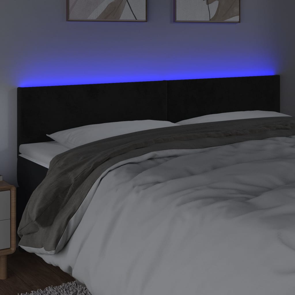 Testiera a LED Nera 200x5x78/88 cm in Velluto