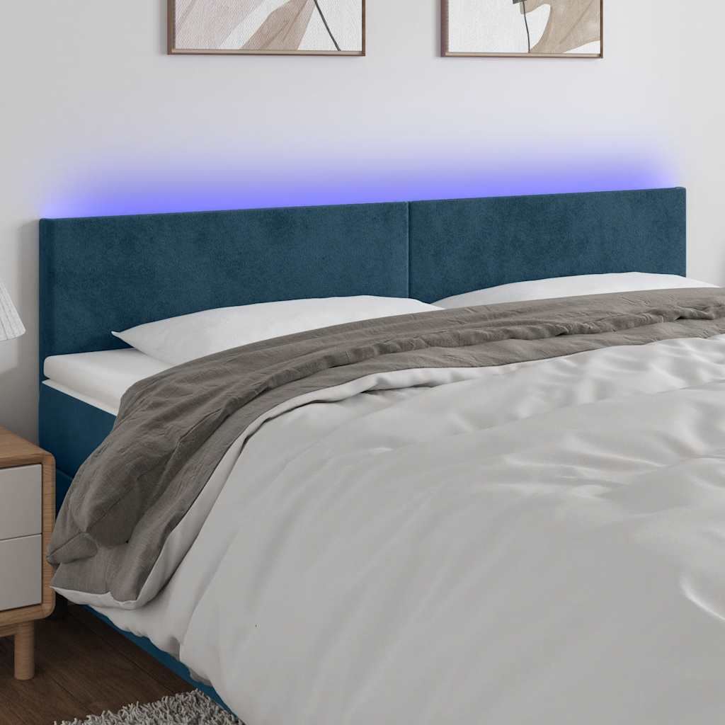 Testiera a LED Blu Scuro 200x5x78/88 cm in Velluto