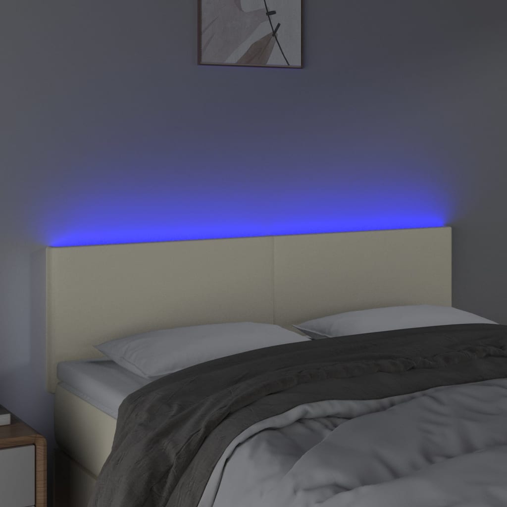 Testiera Crema a LED 144x5x78/88 cm in Similpelle