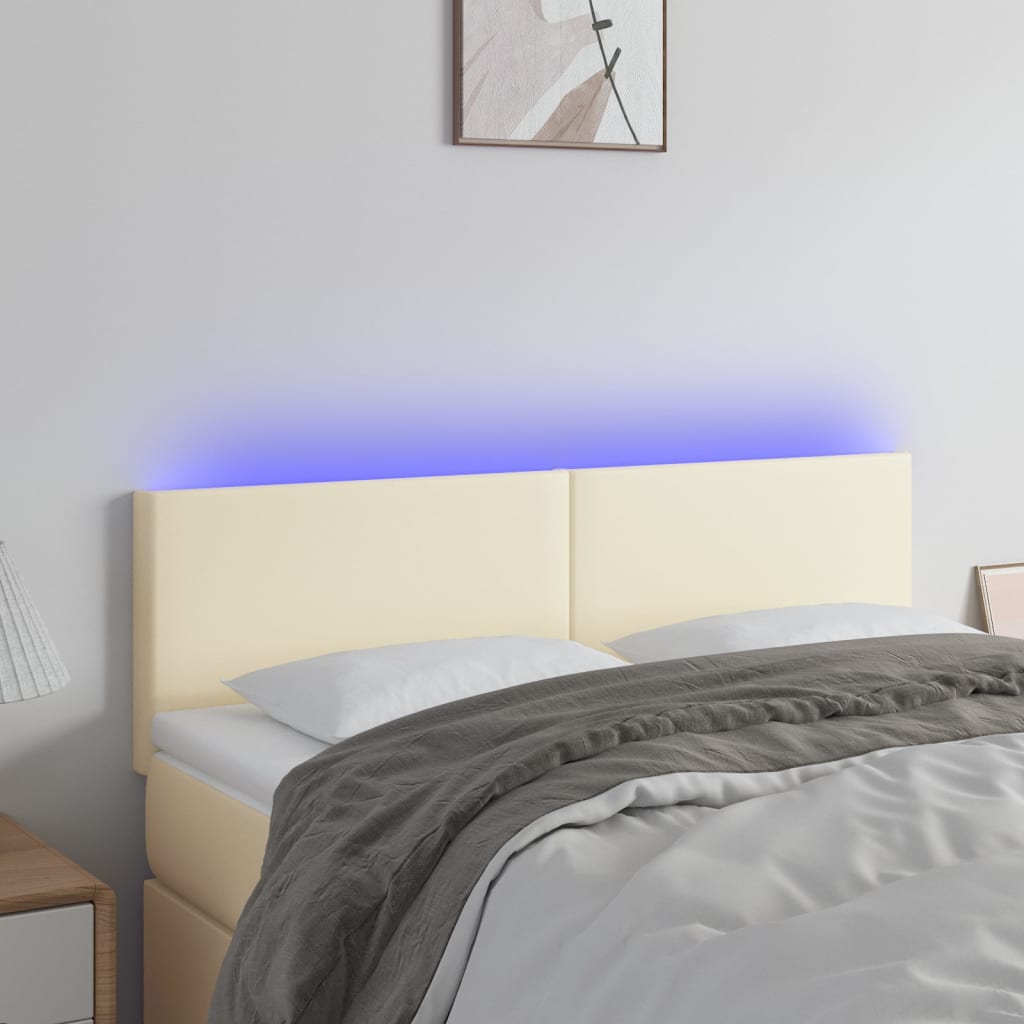 Testiera Crema a LED 144x5x78/88 cm in Similpelle