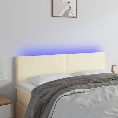 Testiera Crema a LED 144x5x78/88 cm in Similpelle