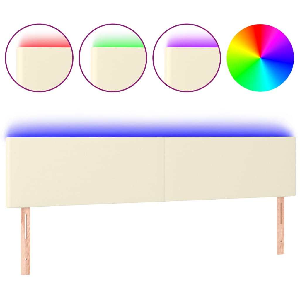 Testiera Crema a LED 180x5x78/88 cm in Similpelle