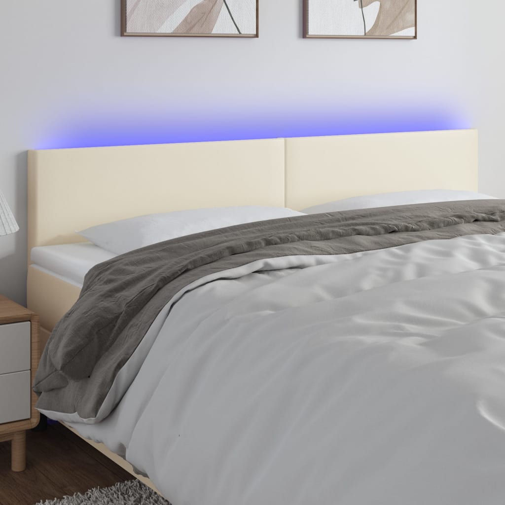 Testiera Crema a LED 200x5x78/88 cm in Similpelle