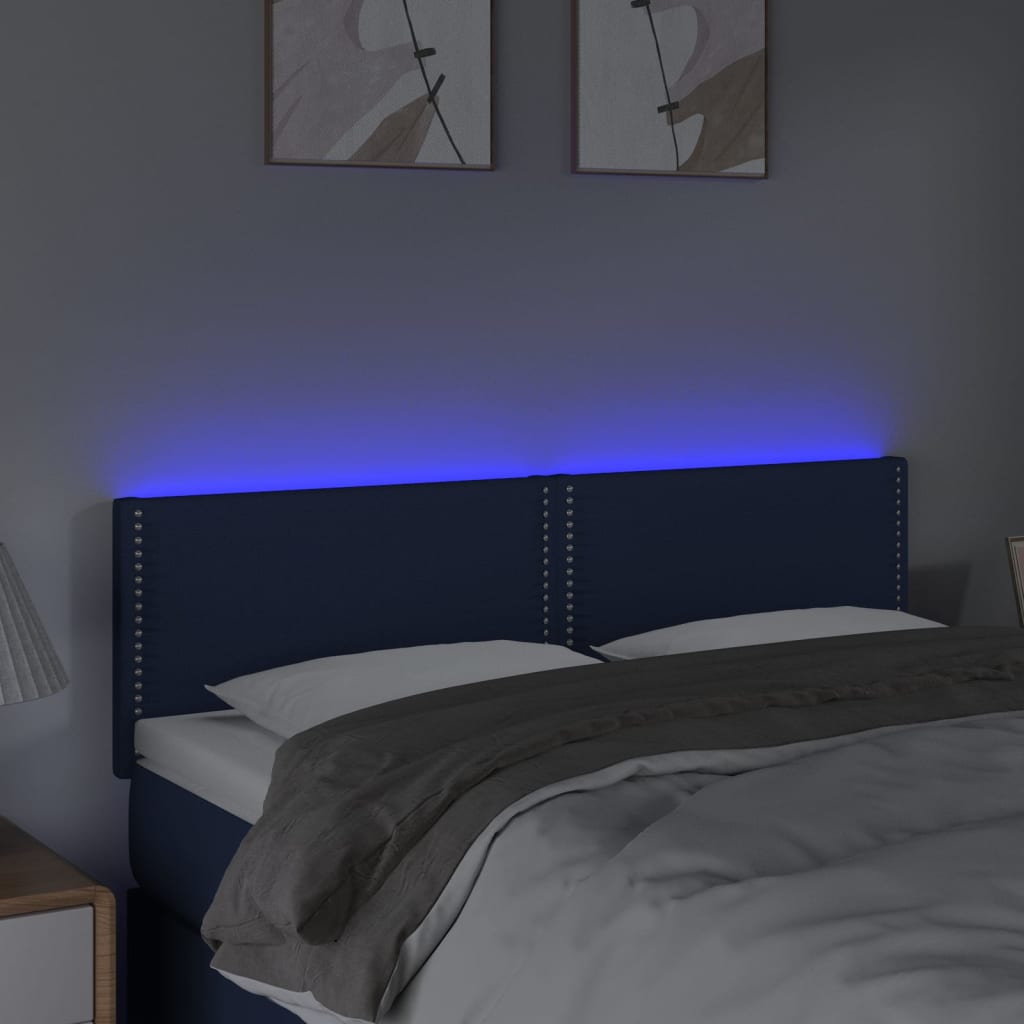 Testiera a LED Blu 144x5x78/88 cm in Tessuto