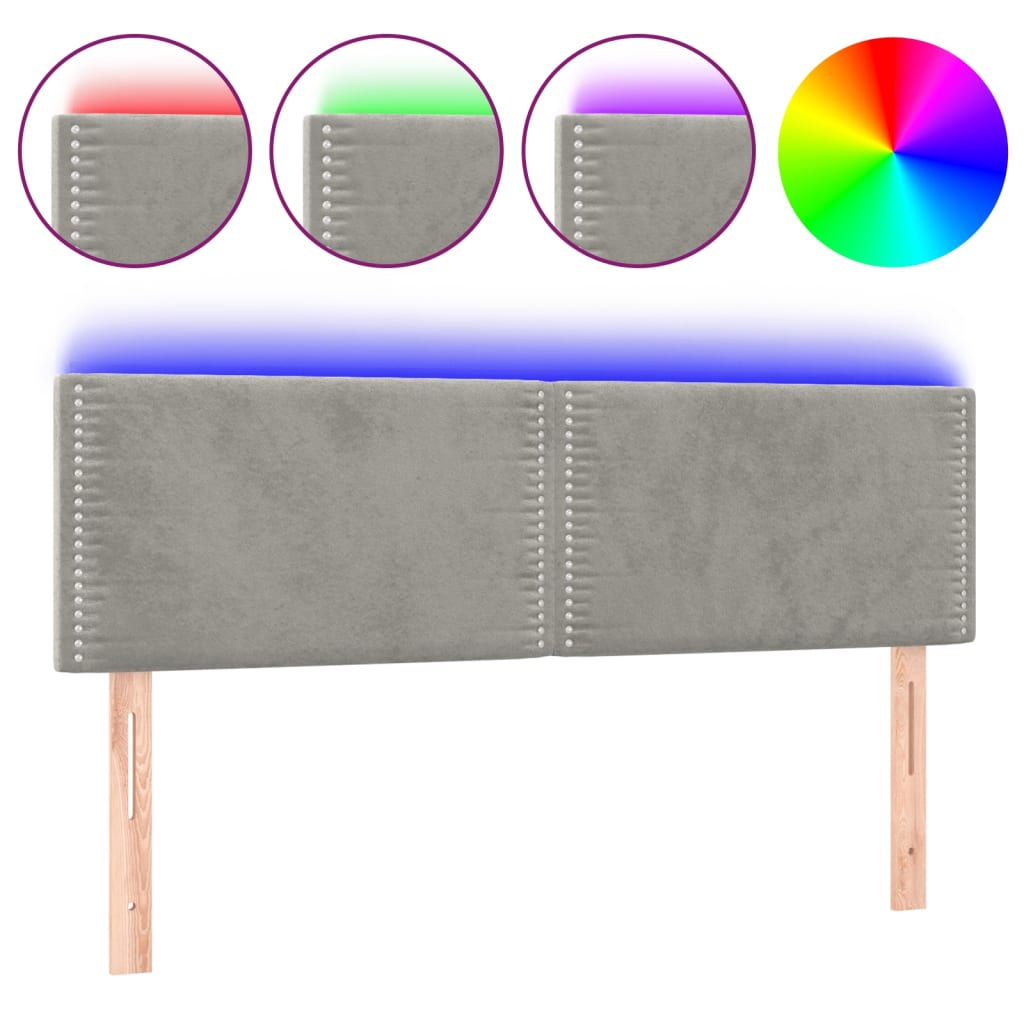 Testiera a LED Grigio Chiaro 144x5x78/88 cm in Velluto